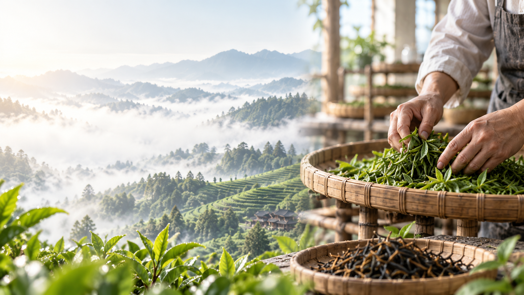 三江茶园与制茶师拣选鲜叶